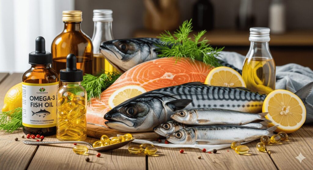 Fish, oil, lemon, and health products