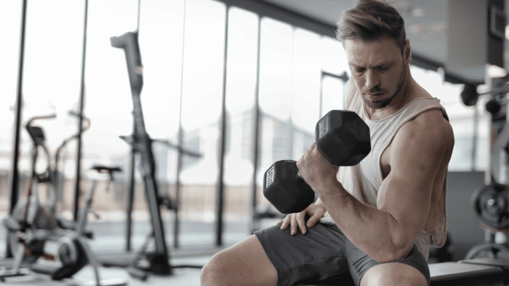 a man take dumble to gain muscle