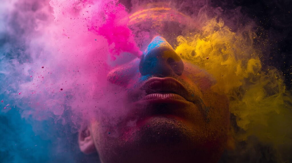 Colorful smoke in vibrant hues.