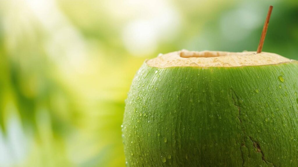 Fresh green coconut with water
