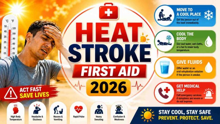 Heat stroke first aid guidelines infographic