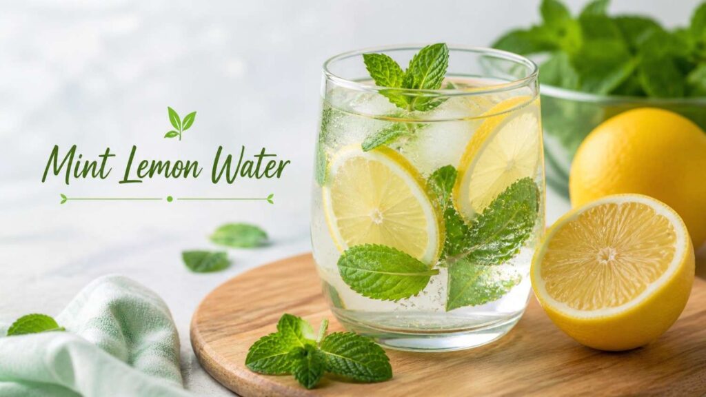 Refreshing mint lemon water in glass