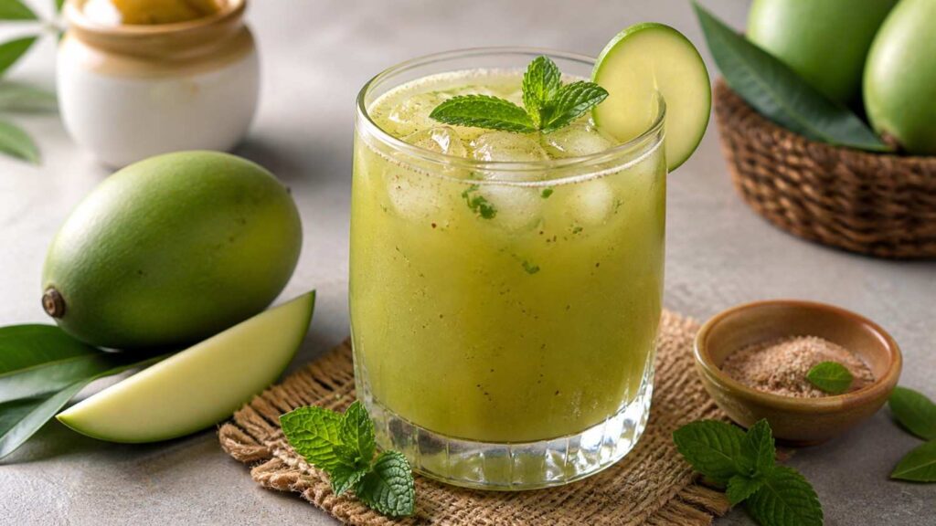 Refreshing green mango drink with mint